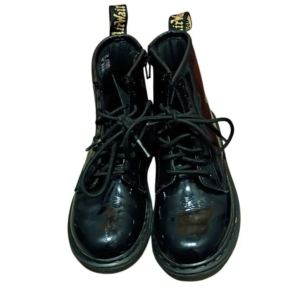 Dr. Martens Shiny Black Kids Boots Size 1 Zip Sides